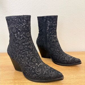 Jeffrey Campbell x Free People Floral Embossed Western Ankle Boots - Size 7